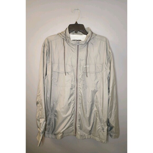 RVCA Windbreaker Rain Jacket Men's XL Gray Hooded Pockets Logo Lightweight Nylon - Picture 1 of 5